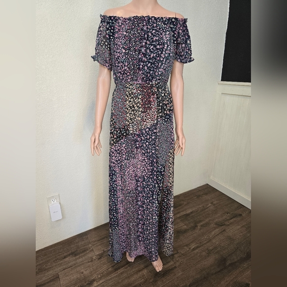 Lulus Maxi Dress Women’s Large Neva Navy Floral Chiffon Slit - Picture 2 of 11